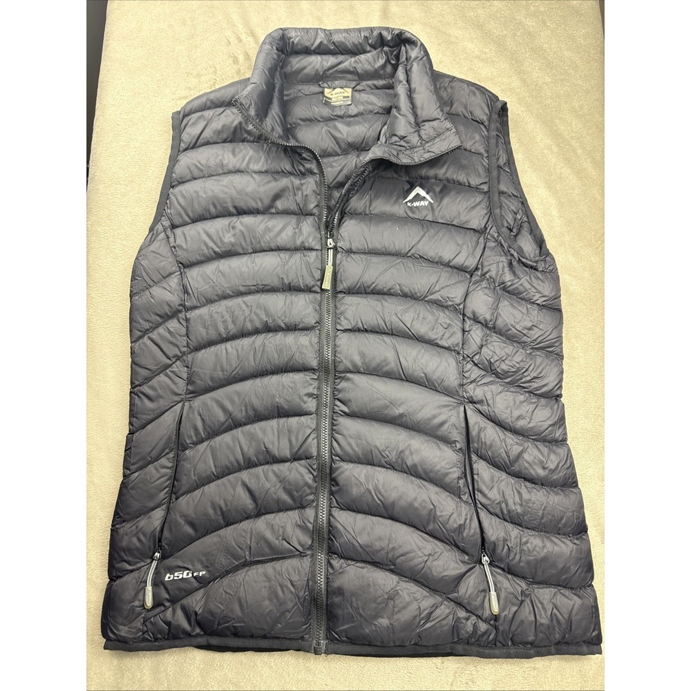 K-WAY Women Quilted Goose Down Puffer Vest 650FP Size Small Black EXCELLENT!!